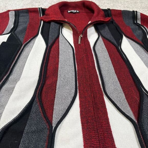 Vintage 90s Inserch 3D Textured Knit Zip Up Red Congo Style Sweater - Picture 3 of 7